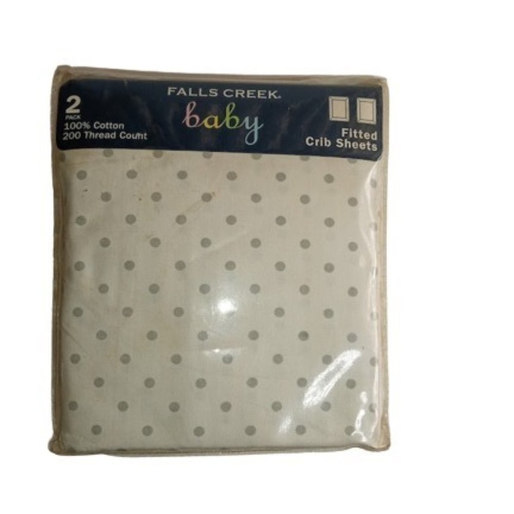 Falls Creek 2 Pack Fitted Crib Sheets Gray White Polka Dot Stripe 28 x 52 New